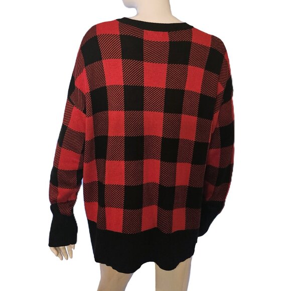 EDDIE BAUER Red & Black Oversized Buffalo Plaid Pullover Sweater Size X-Large - Picture 2 of 10
